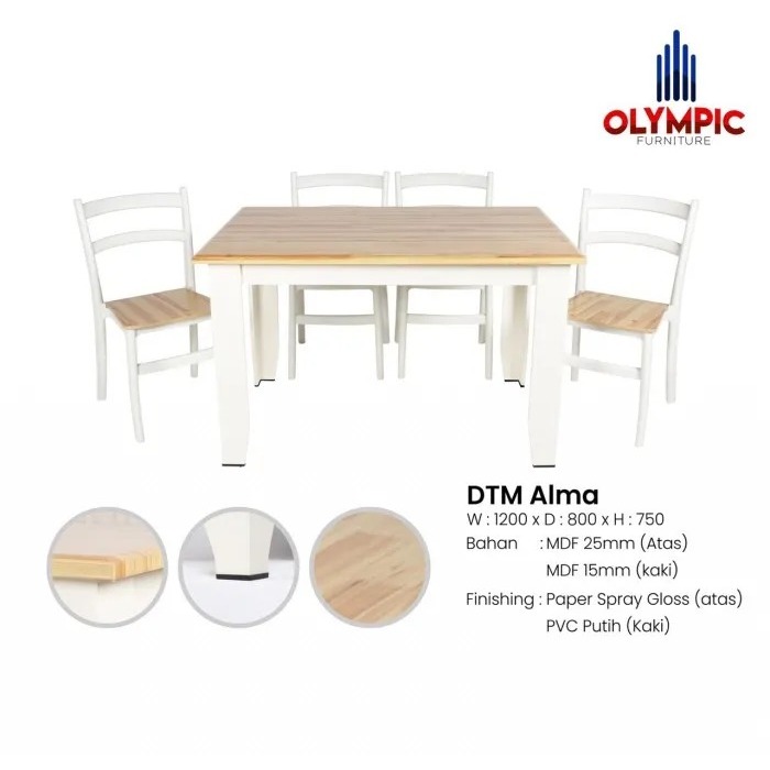 Olympic Meja Makan Dining Table 4 Kursi DTM Alma