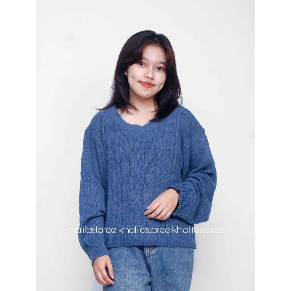 Hana motif cable sweater rajut wanita crop baju rajut atasan wanita korean style