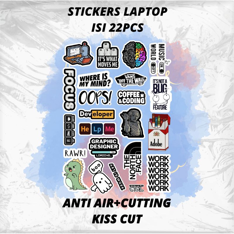 

Stickers laptop aesthetic isi 22pcs anti air+cutting untuk laptop,helm,botol minum dll.