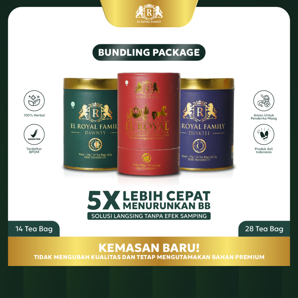 

Paket Bundling [1 PAKET EL ROYAL PREMIUM HERBAL TEA & 1 EL ROYAL DETOX SLIMMING TEA] - 5X Lebih Cepat Menurunkan BB & Solusi Langsing dan Buang Racun Tanpa Efek Samping