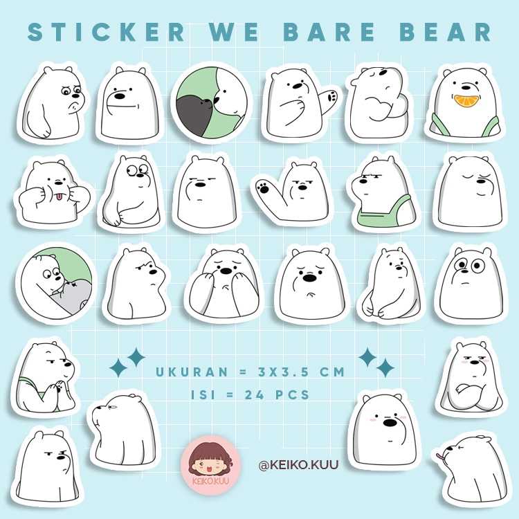 

STIKER BARE BEAR LUCU WATERPROOF ISI 24 PCS