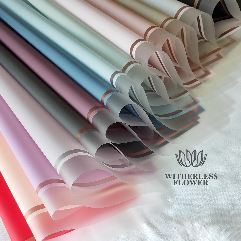 

Ready Terjamin 1 2 LEMBAR Cellophane Single Gold Frame Transparent Edge Kertas Buket Bunga Florist Flower Wrapping Paper Transparan