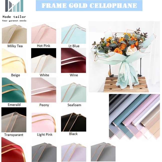 

Kejutan Besar Pack 2 lbr Flower Wrapping Frame Gold CellophaneKertas Buket