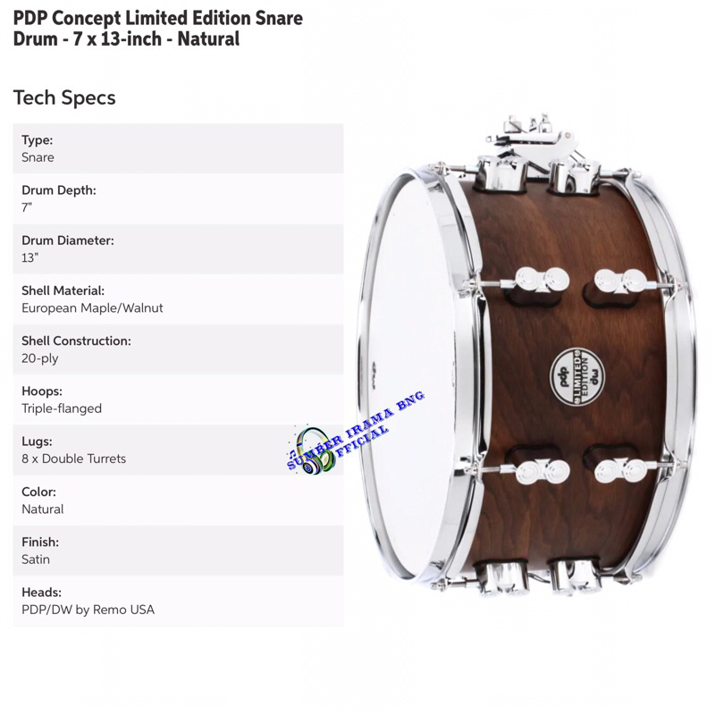 PDP PDSN0713MWNS - PDP CONCEPT LIMITED EDITION SNARE DRUM 7" x 13"