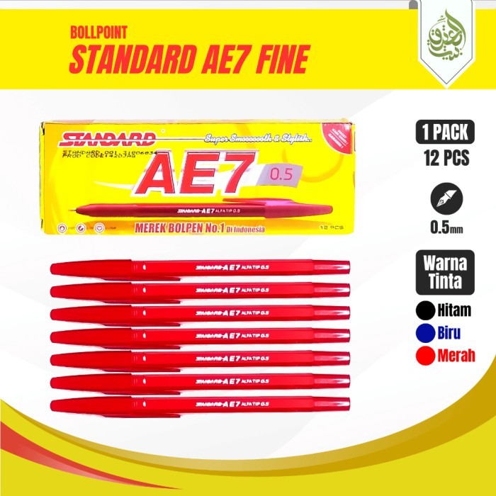 

Pen Standard AE7 Alfa Tip 0.5mm MERAH Original (12 Pcs) / Ballpoint Pulpen Standard AE7 0.5mm MERAH 1 Lusin