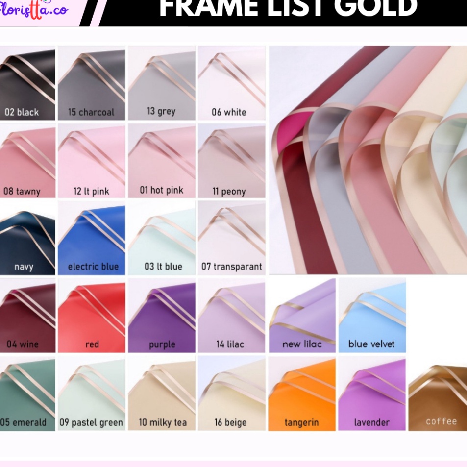 

Best Price pack Cellophane Frame Gold List Gold Flower Wrappingkertas buket isi 2 lembar