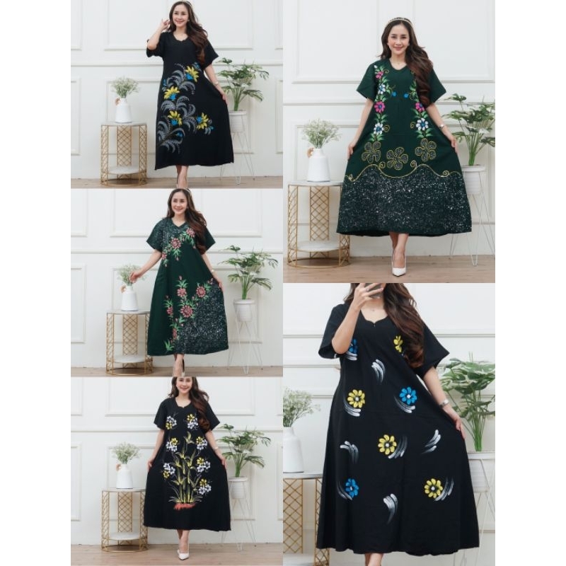 daster lukis manual daster batik rayon premium ld 110 pn 120 busui sleting dpn ada saku samping  dan