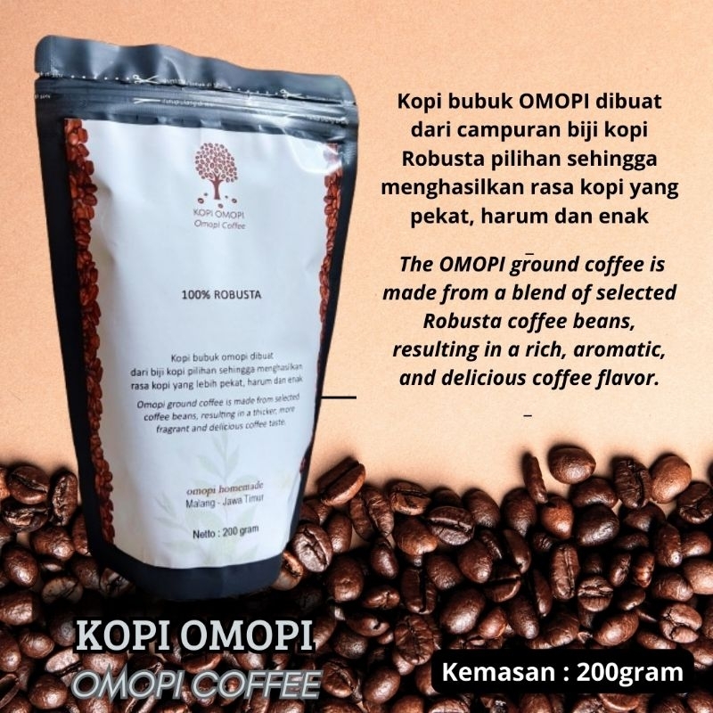 

Kopi Bubuk Omopi Robusta Rasa Enak dan Nikmat Aroma Harum | 200 gram