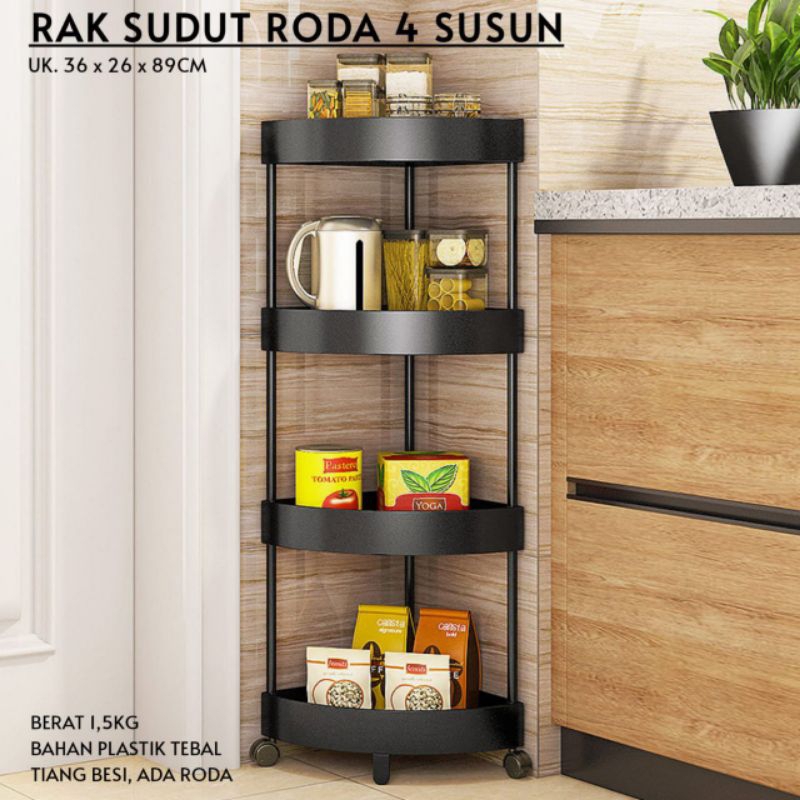 Rak Sudut 4 Susun Rak Keranjang Plastik Serbaguna Rak Dapur