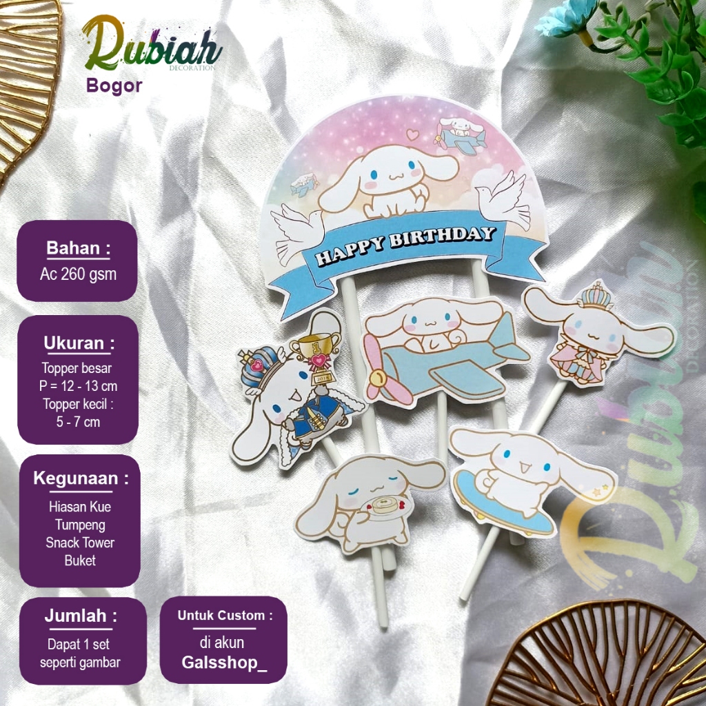 Custom Nama Foto Topper cake Karakter Cinamorol Hiasan Kue Ulang Tahun Snack Tower Buket Tumpeng