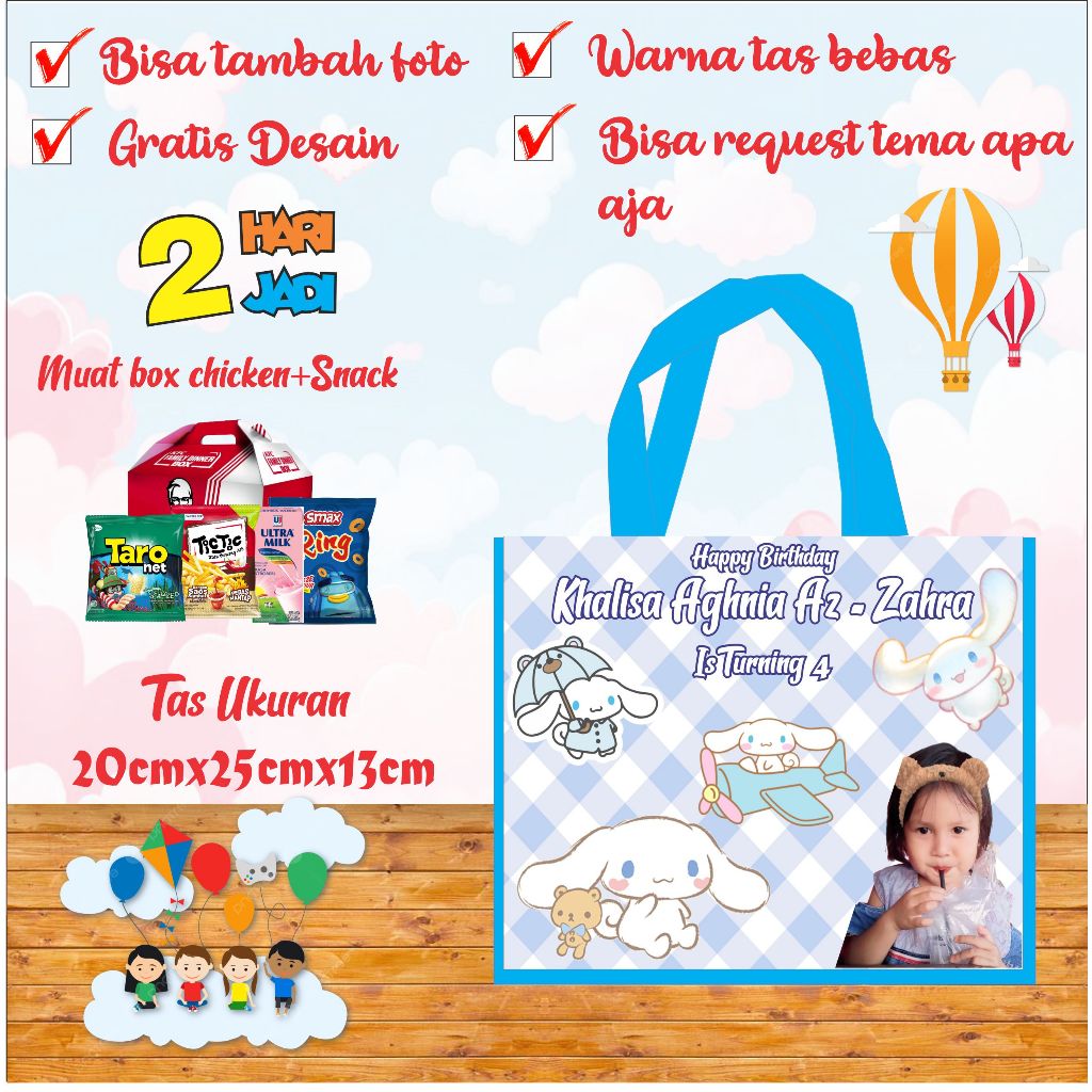 

Tas ulang tahun anak costum / Goodie bag tas bingkisan / tas ulang tahun /goodiebag / souvenirulangtahun/tasulangtahun/tasultah/godiebag/parcelultah/goodybag / parcelulangtahun / tasparcel / souvenirultah / tassouvenir / godybag / tascostum / taskarakter