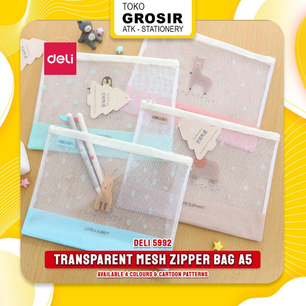 

Deli Transparent Mesh Zipper Bag Map Cartoon Patterns / Tas Resleting Jala Ukuran A5 5992 - A5