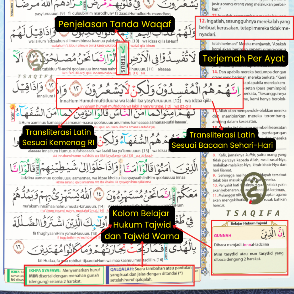 Al Quran AL MADRASAH DUO LATIN SAMBUNG A5 HC Penerbit Alqosbah Tajwid Warna DuoTransliterasi Latin