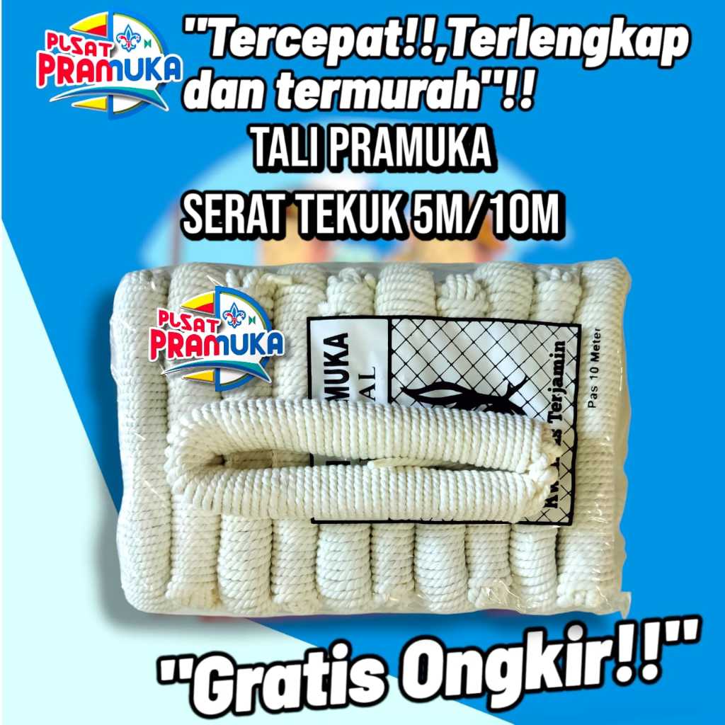 

Tali tambang pramuka bahan serat tekuk panjang 10 meter perpack isi 10 biji