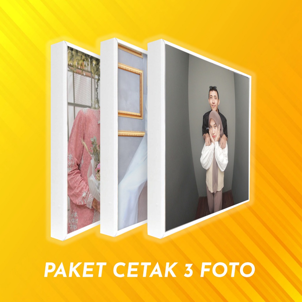 [Cetak 3 Foto] Cetak Foto + Bingkai Fiber Block Tebal 8r 20x20cm Tinggal Tempel