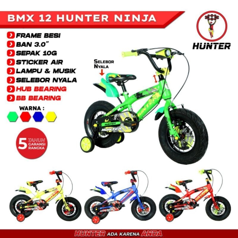 SEPEDA ANAK LAKI LAKI BMX 12 / 16 / 18 INCH HUNTER NINJA BAN JUMBO 3.0 MURAH ASLI ORIGINAL SURABAYA 