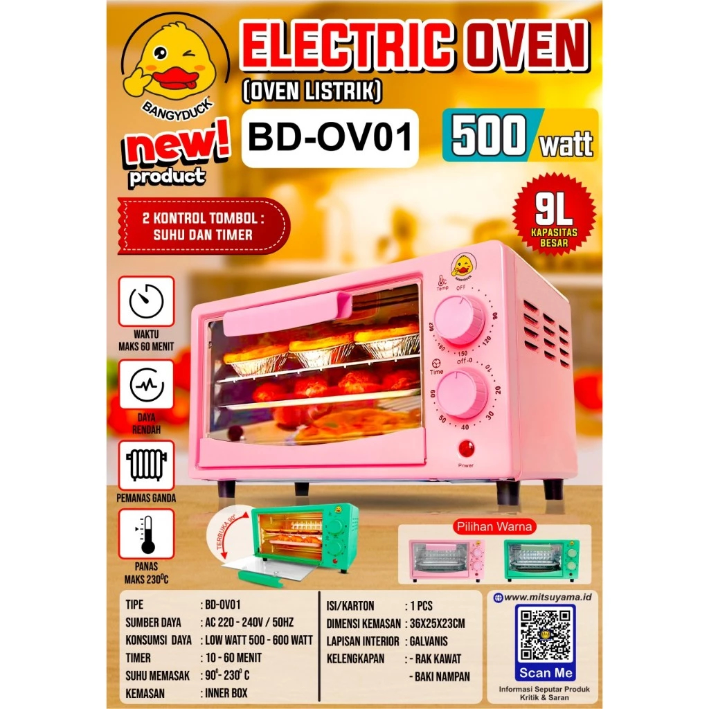 Oven Listrik Low Watt 9 Liter Bangyduck/Oven Listrik Mini Low Watt 9 Liter Stainless Steel