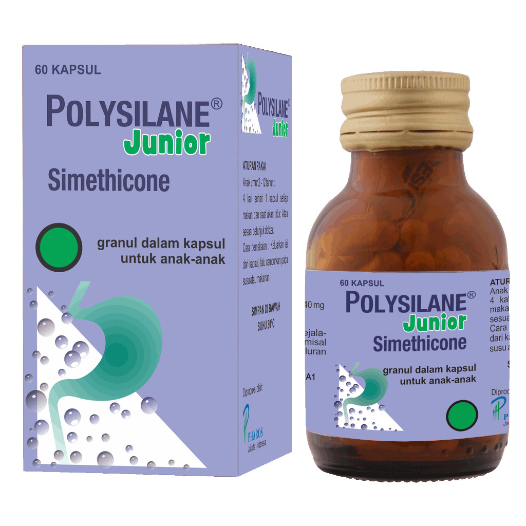 Polysilane Junior Box 60's Kapsul Pharos - Obat Maag Anak / Obat Asam Lambung Anak / Obat Perut Kemb