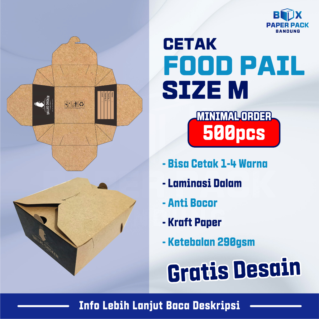 Food Pail Rice Box Size M Custom Cetak Print Logo Merek Box Makanan Karton Kraft