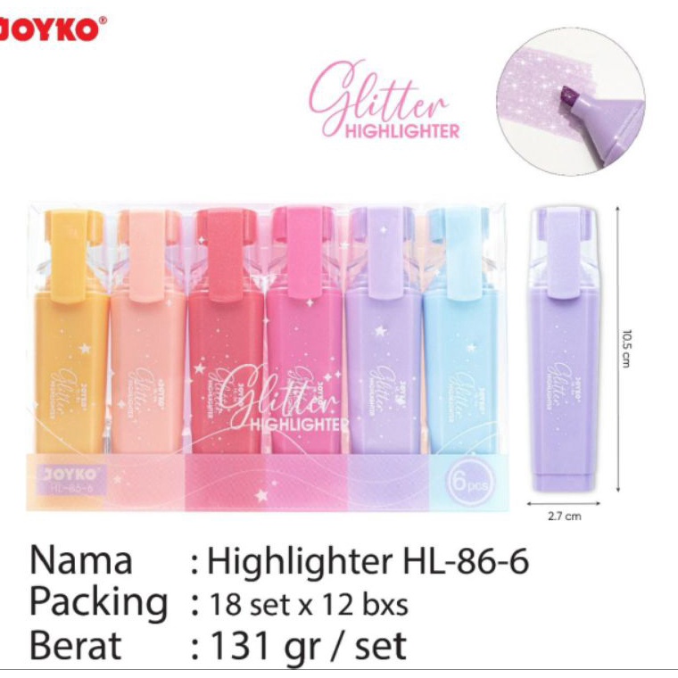 

KODE R75W Highlighter penanda pewarna Joyko HL866 1set6wrn