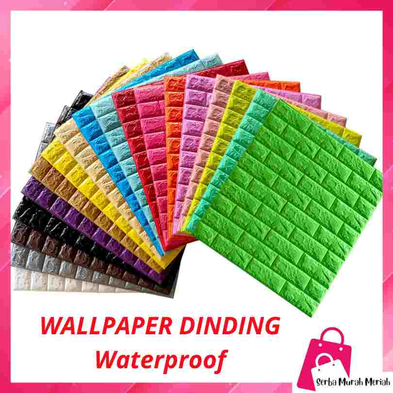 HH Wallpaper Dinding Foam 3D Motif Batu Bata Corak Ukuran 76 x 70 CM Waterproof Brick Sticker Wallpa
