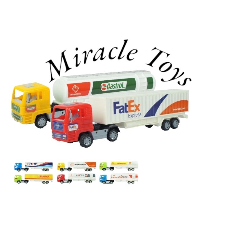 Mainan Truk Kontainer dan Tangki Friction - FatEx, Castrol, DHL | Set Mobil Truk Logistik Anak Murah