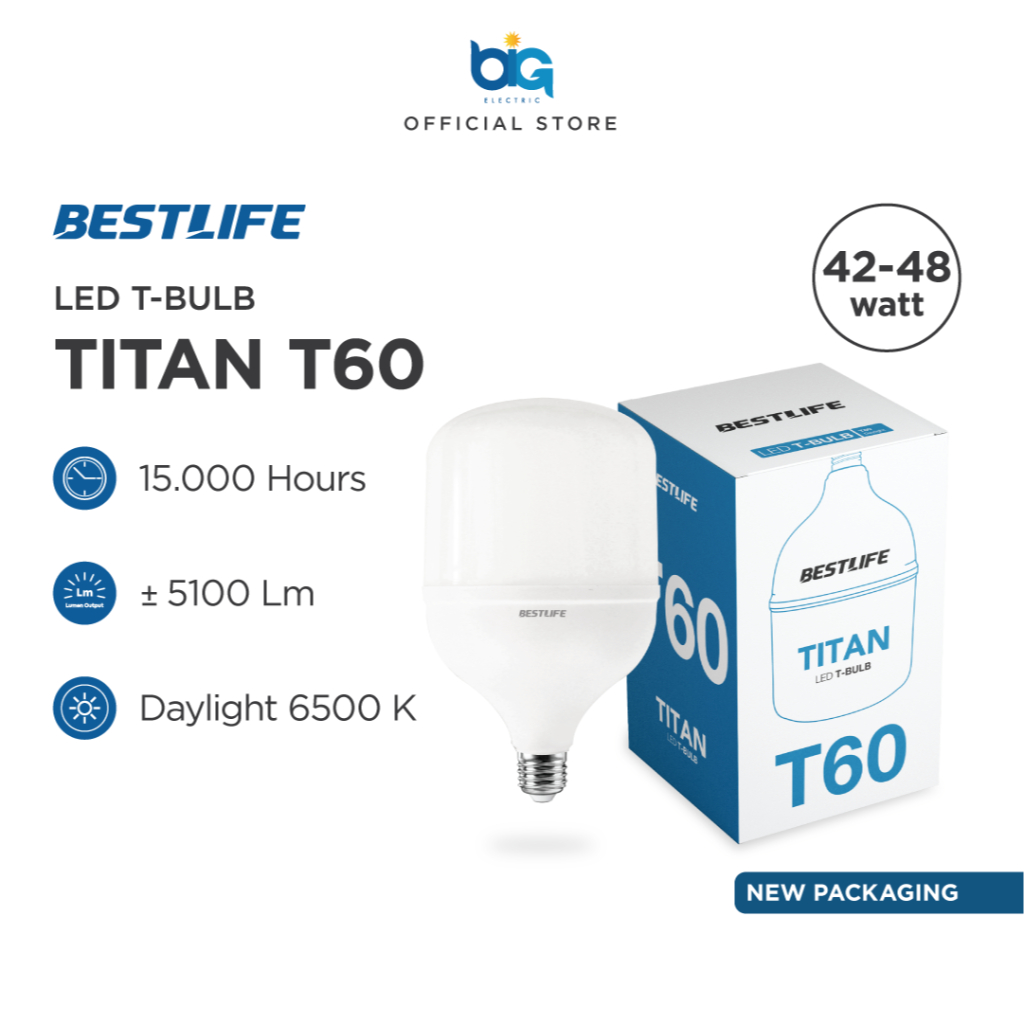 BESTLIFE Lampu LED T Bulb Titan 60 Watt 6500K Putih - Lampu LED Jumbo