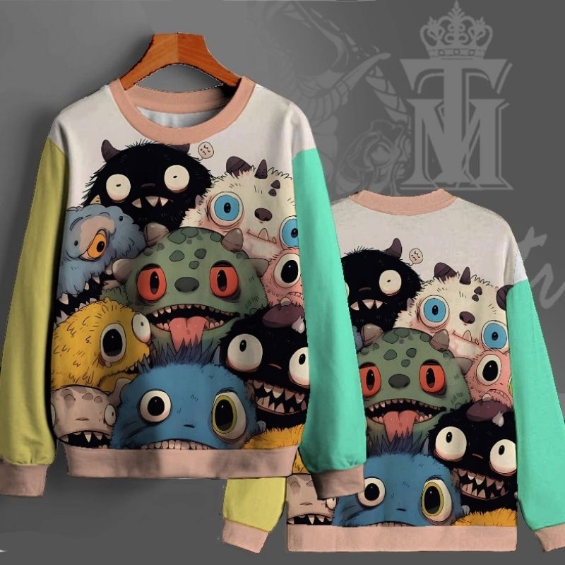Sweater crewneck corak printing/atasan sweater bigsize