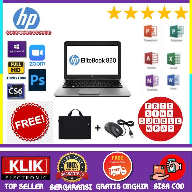 LIKE NEW  Laptop HP Elitebook 820 G1 Core i5 Gen / RAM 16GB - 1TB / WIN 10 / Bonus Tas Dan Mouse