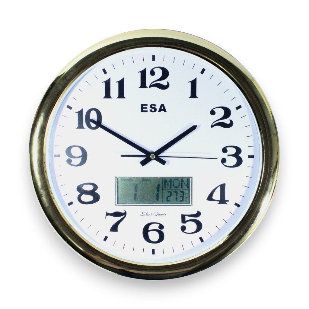 ESA Jam Dinding Kalender Digital Otomatis Tanggal Hari Bulan Temperatur 639LCD
