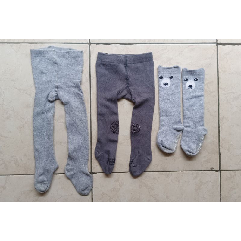 Preloved 2 leging bayi tutup kaki + kaos laki panjang