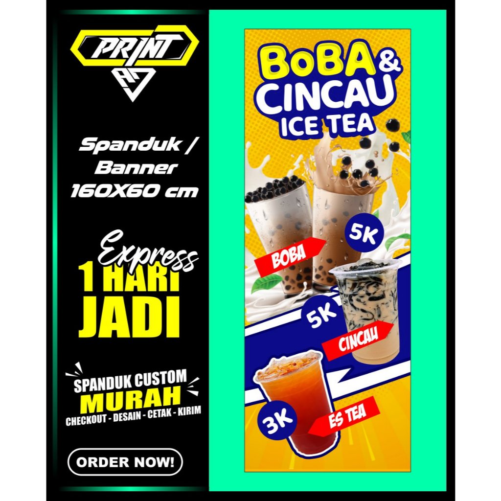 Banner MINUMAN BOBA, Spanduk MINUMAN BOBA 60x160cm, COD, Banner MINUMAN BOBA , Spanduk MINUMAN BOBA 