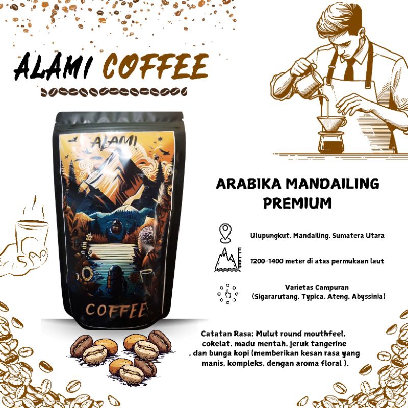 

Kopi Arabika Premium Mandailing 200g ulupungkut Sumatera Utara fullwash dryhull_Alami Coffee
