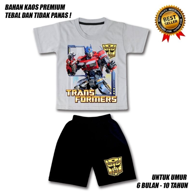 setelan anak karakter robot transformer baju celana kaos anak