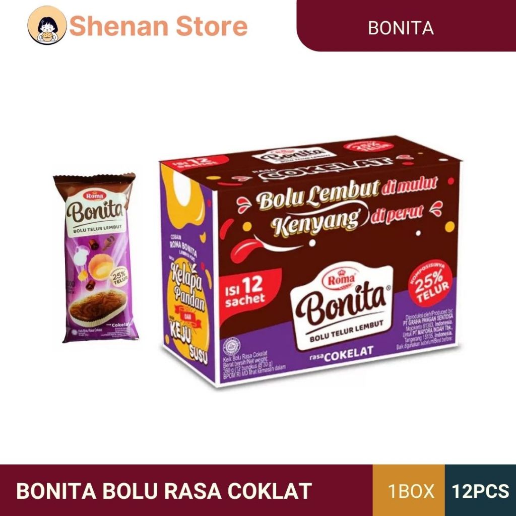 

BONITA BOLU TELUR LEMBUT COKLAT KELAPA PANDAN KEJU SUSU 1 BOX ISI 12 PCS