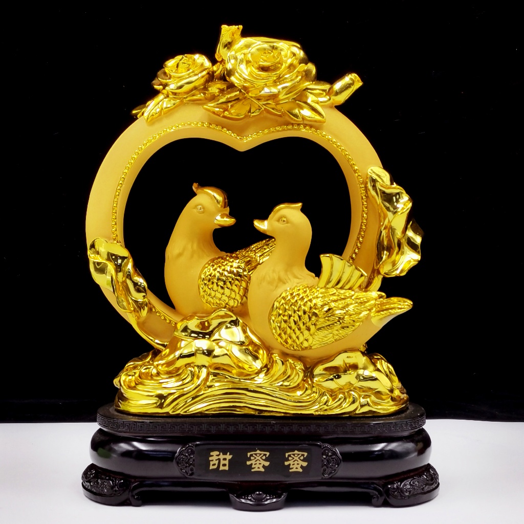 25cm Sepasang Bebek Mandarin Gold / kado Hadiah hiasan PATUNG PAJANGAN BEBEK MANDARIN WEDDING DUCK D