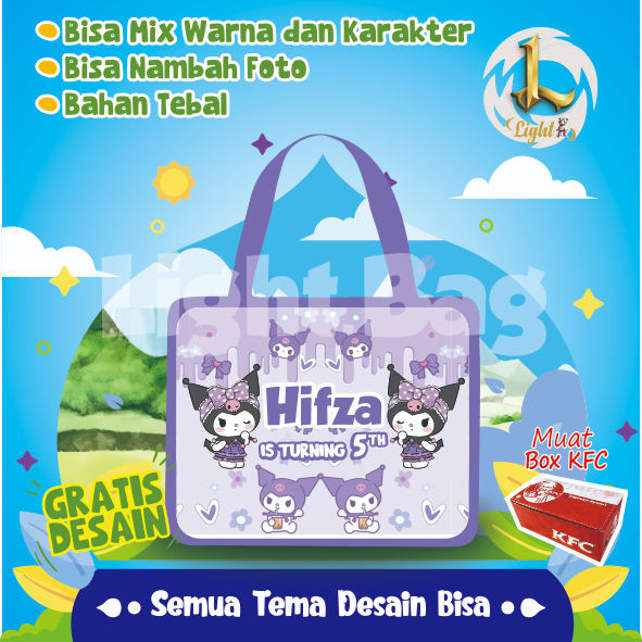 

TAS SOUVENIR ULTAH KUROMI CUSTOM / TAS SOUVENIR PREMIUM / GRATIS DESAIN / BONUS FOTO ANAK / GOODIE BAG CUTE KUROMI CUSTOM / TAS ULANG TAHUN KUROMI CUSTOM / TAS ULTAH CUSTOM / TAS SOUVENIR 2 HARI JADI / TAS ULTAH / TAS ULANG TAHUN / BISA TAMBAH FOTO ANAK