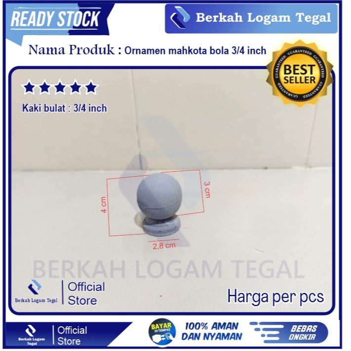 Ornamen Pagar Besi Mahkota Bola 3/4 inch