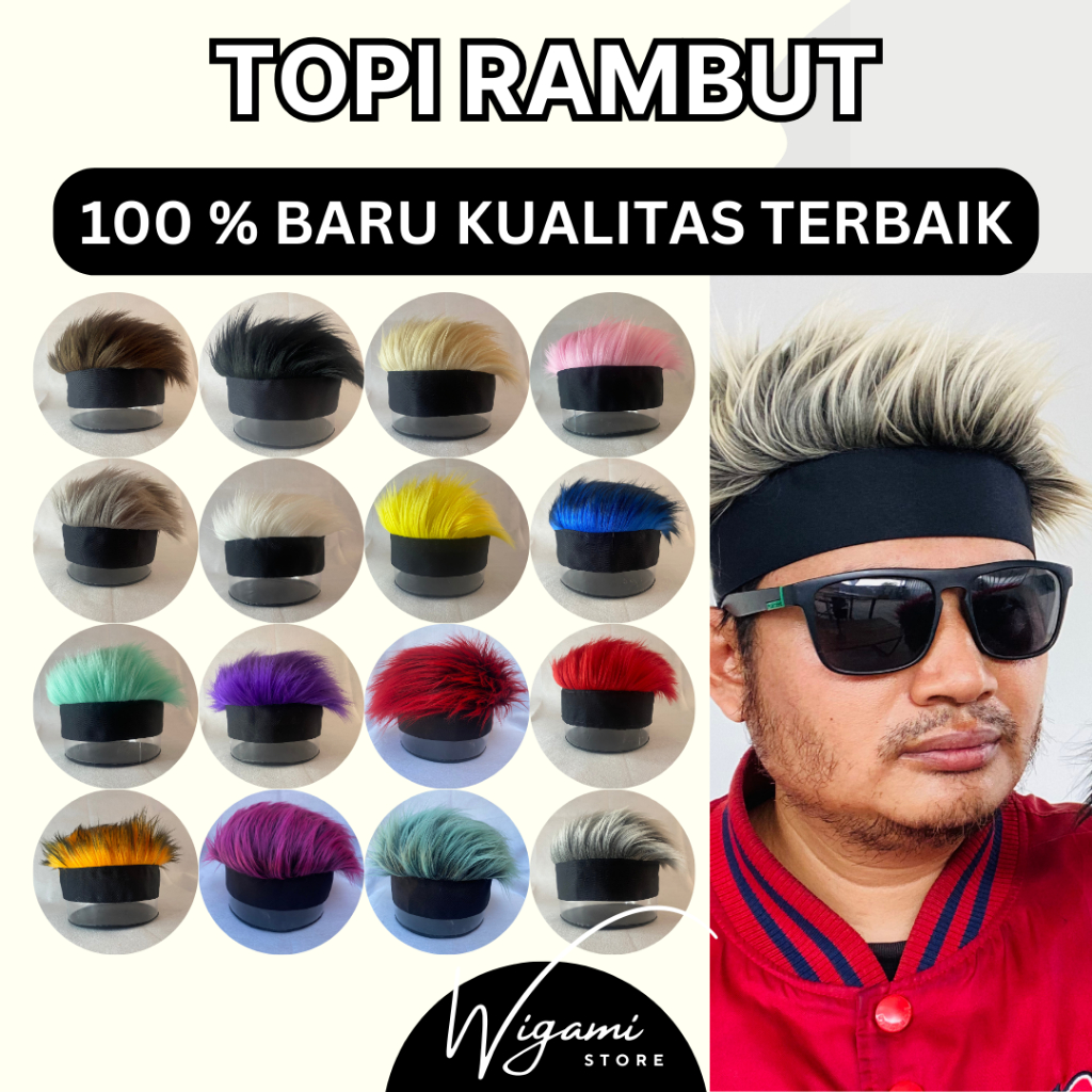 WIGAMI Topi Rambut Palsu Pria Sintetis Belah Tengah Lurus Pendek Bisa Pilih Warna