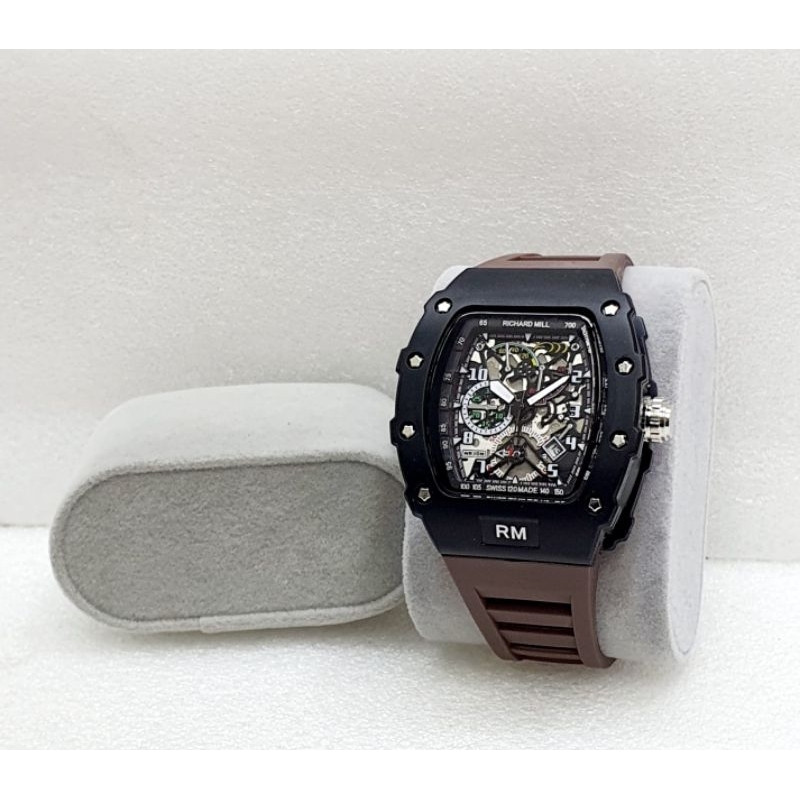 (BISA COD) JAM TANGAN PRIA - COWOK RM MILL  RM35-01 - TALI BAHAN RUBBER - TANGGAL AKTIF - DIAMETER 4