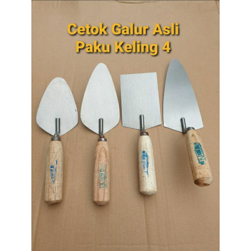 Set Cetok/Sendok semen galur baja asli paku4/Cetok galur ori/lancip/oval/kotak