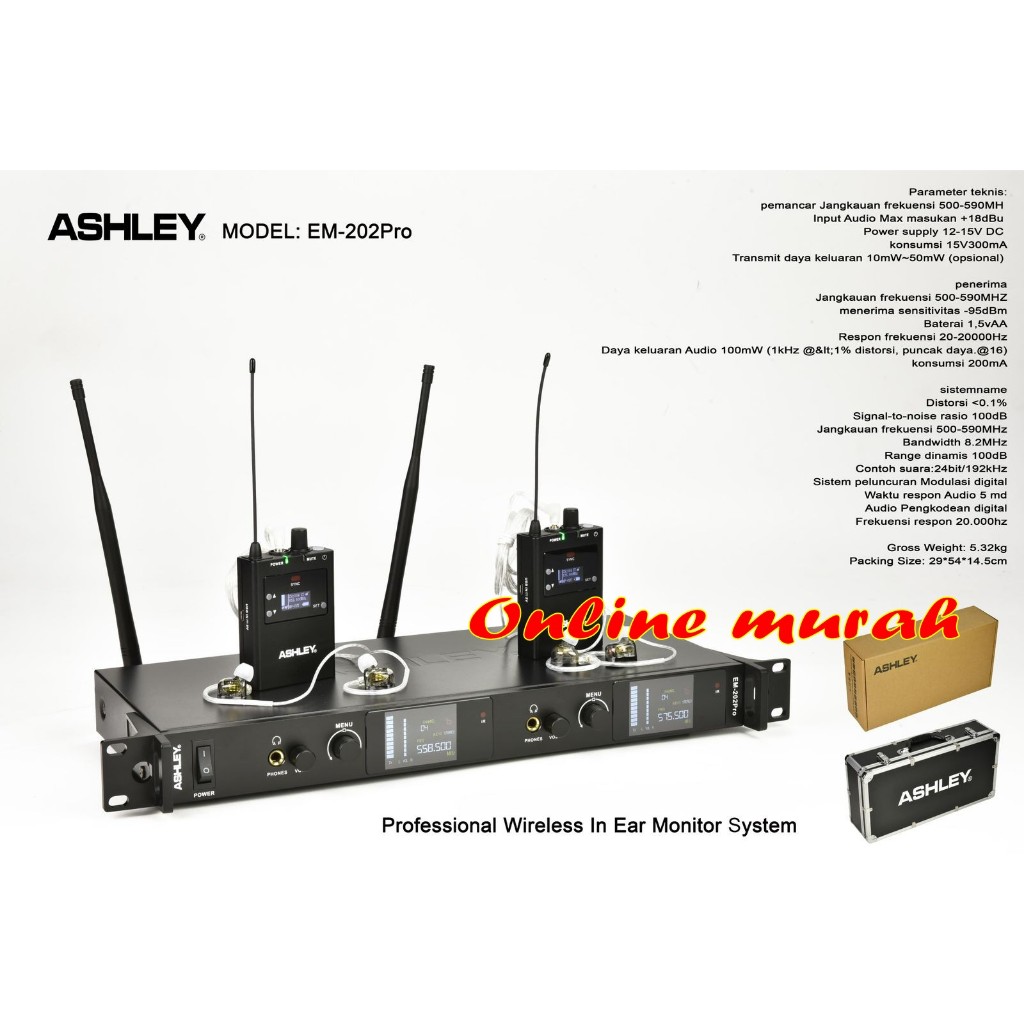 mic wireless ear monitor ashley em202pro / em202 pro / em 202pro original