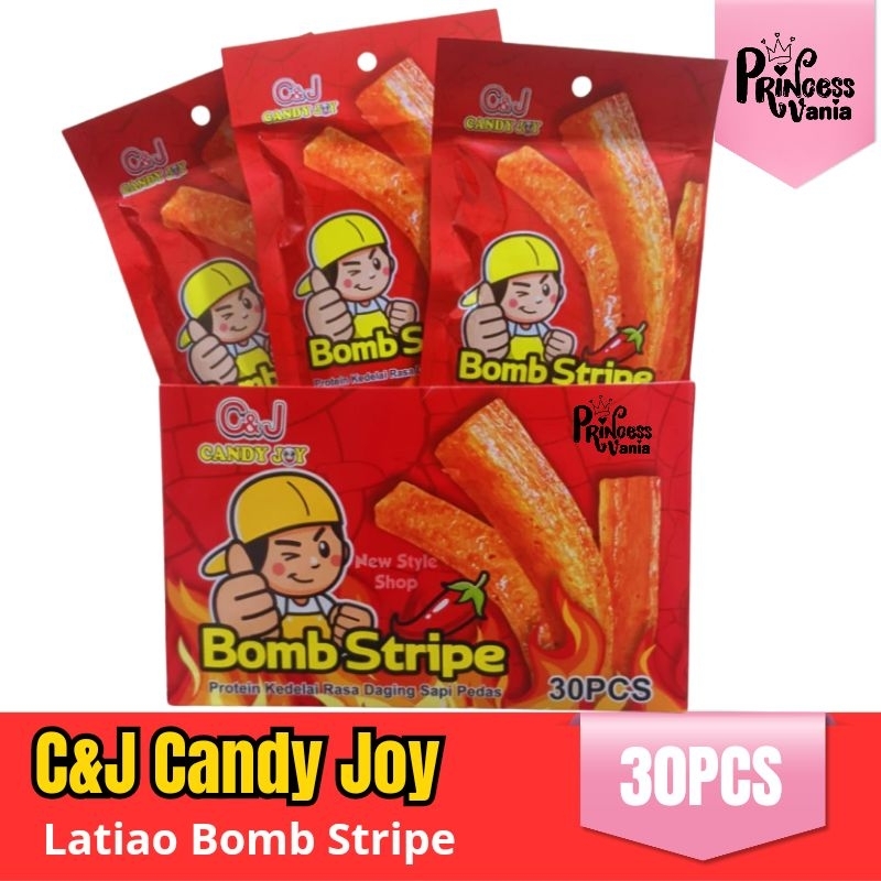 

C&J LATIAO BOMB STRIPE CANDY JOY PROTEIN KEDELAI RASA DAGING SAPI JAJANAN IMPORT HALAL