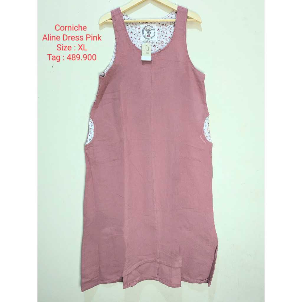 CORNICHE Aline Dress Pink Overall Pakaian Wanita Original