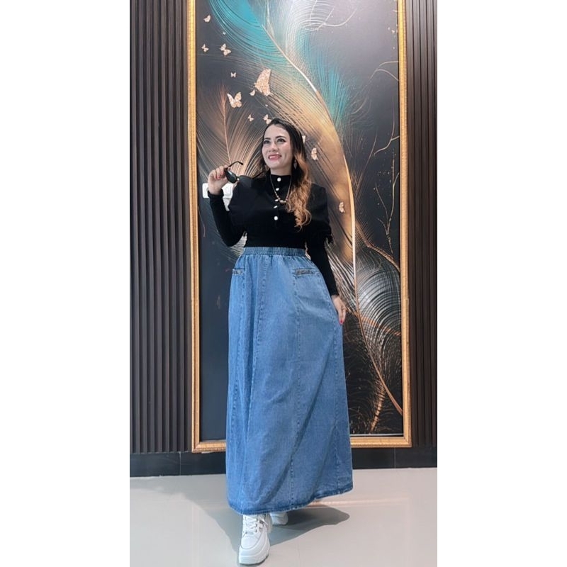 Rok jeans panjang Payung // rok jeans wanita // rok jeans terbaru