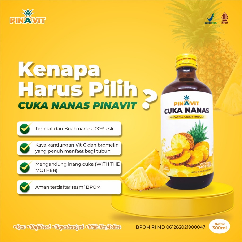 

PINAVIT Cuka nanas asli pineaplple cider vinegar cuka nanas organik with mother 300ml