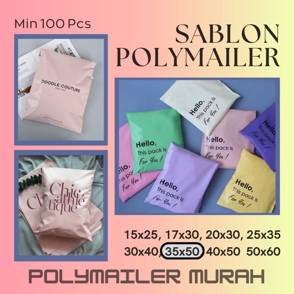 Custom Sablon logo plastik polymailer 35x50 I 100 Pcs kantong tebal toko