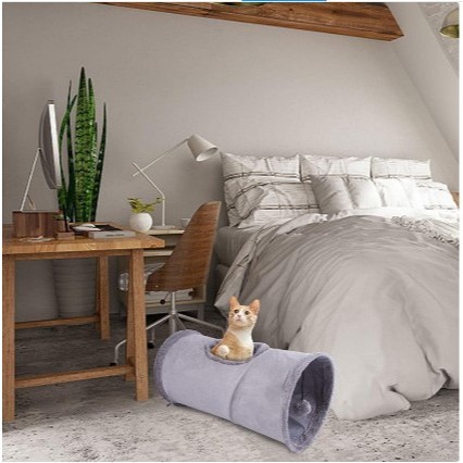 Terowongan Mainan Kucing Cat Tunnel 2 Way Foldable warna abu abu