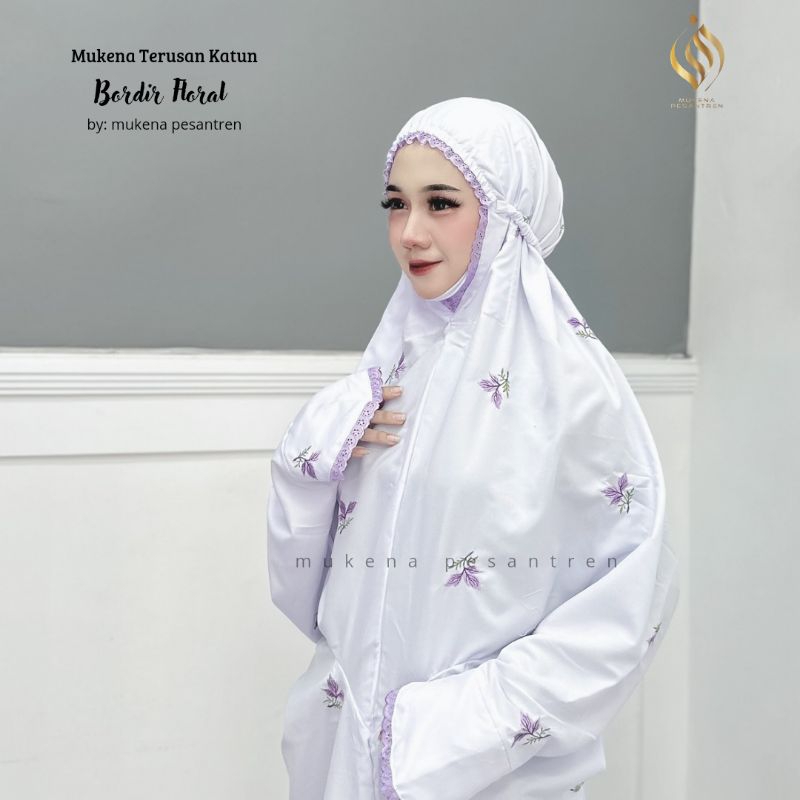 Mukena Lajuran Santri Bordir Floral Mukena Terusan Katun Bordir mukena dewasa mukena santri mukena