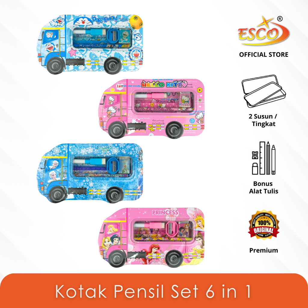 

ESCO Kotak Pensil Kaleng 2 Tingkat / Tempat Pensil Pena Fancy / Metal Pencil Case Set 6 in 1 SS-8006